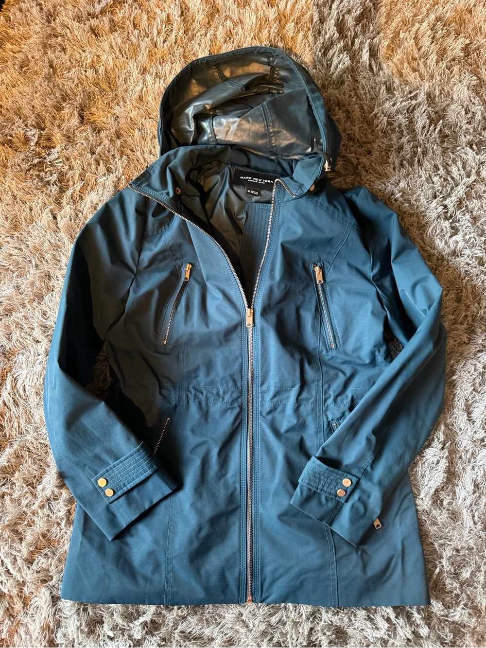 Marc New York Teal Hooded Utility Jacket with Gold Hardware